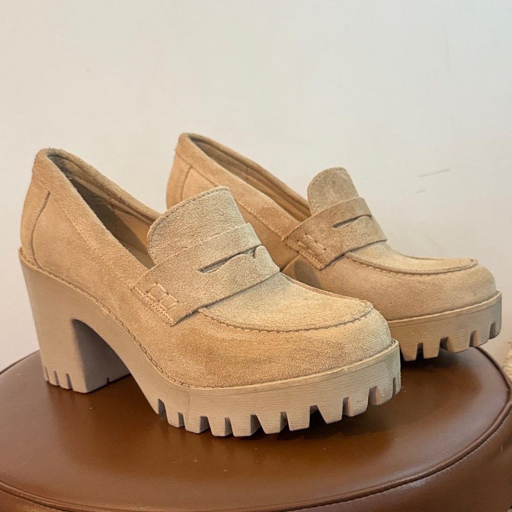 Women's Tan Suede Platform Loafers